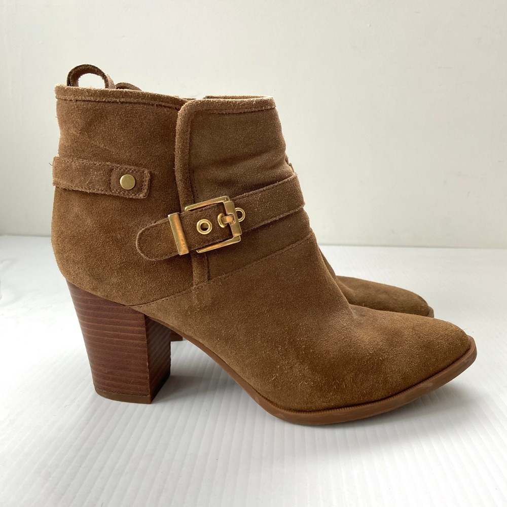 Franco Sarto Dorindaβ Brown Tan Suede Leather Heeled Ankle Boots Womens 10